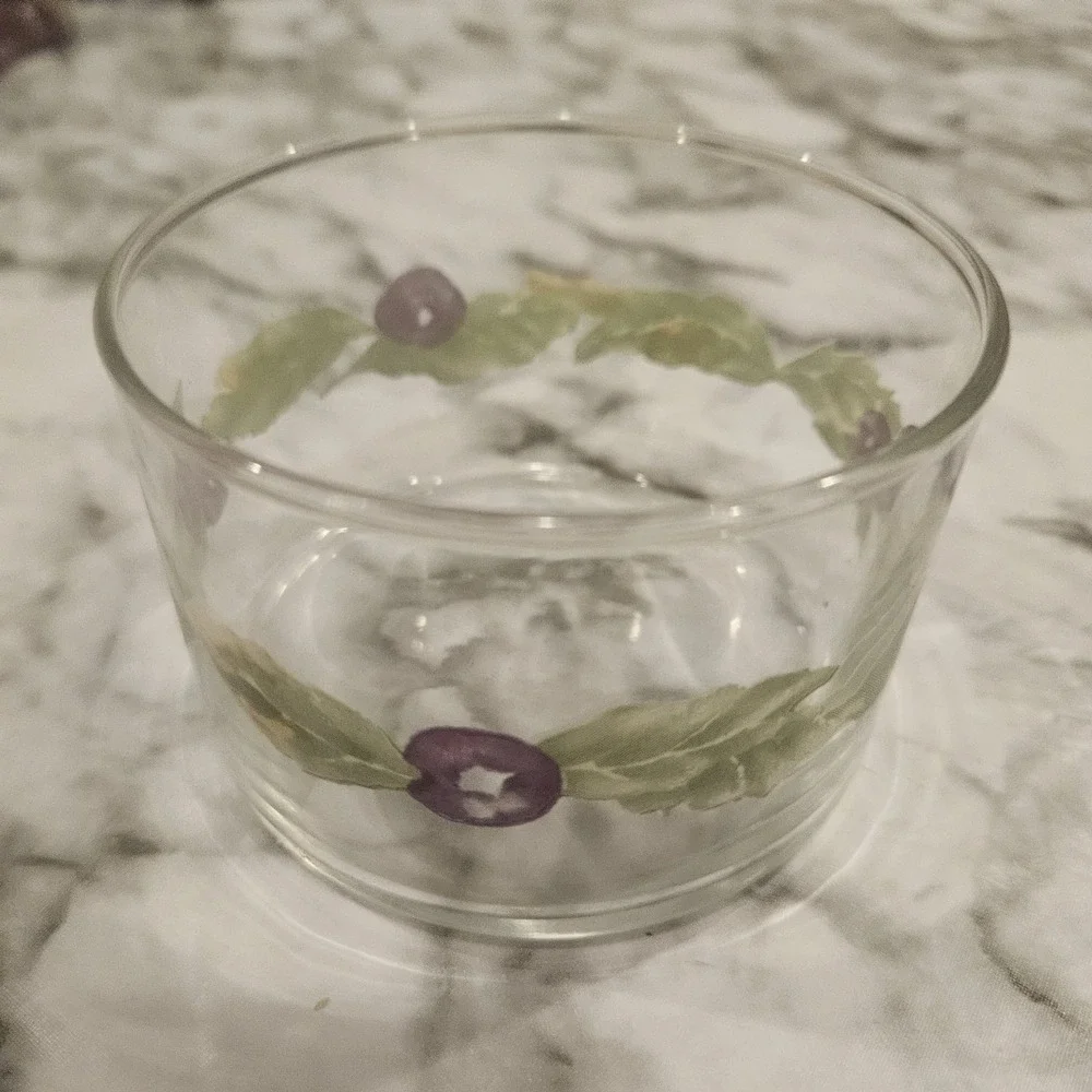 Vintage Clear Glass‎ Grape & Leaf Dessert Bowl | Small Serving Bowl